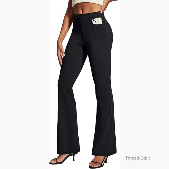 Pants - Stretchy Bootcut Dress Pants with Pockets, Office Work Slacks Pull-On Trousers